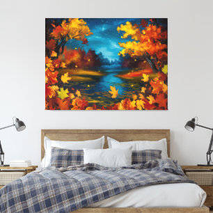 Autumn Night Landscape Oil Painting Canvas Print