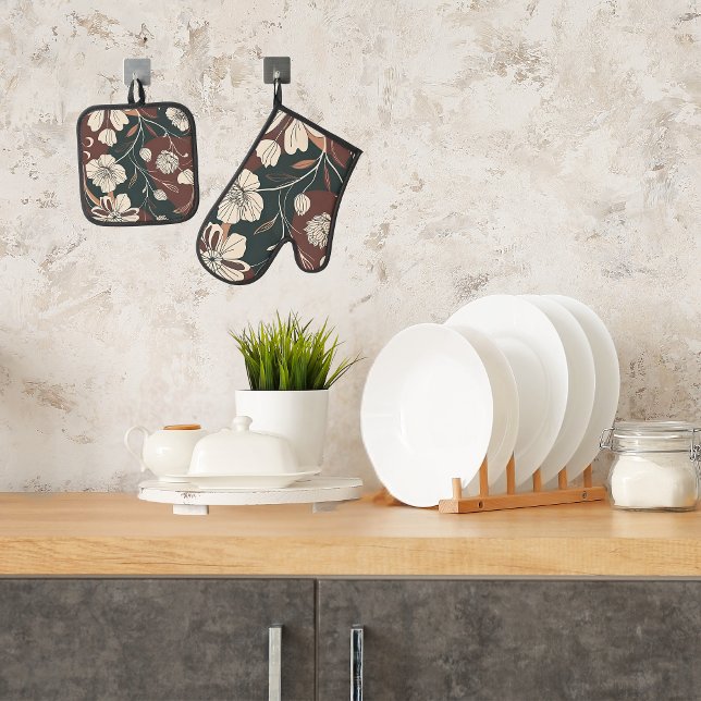 Autumn Noir Blossoms Oven Mitt & Pot Holder Set (Creator Uploaded)