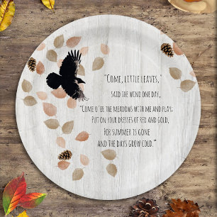 Autumn Nostalgic Poetry Windy Leaves Crow Flight Paper Plate