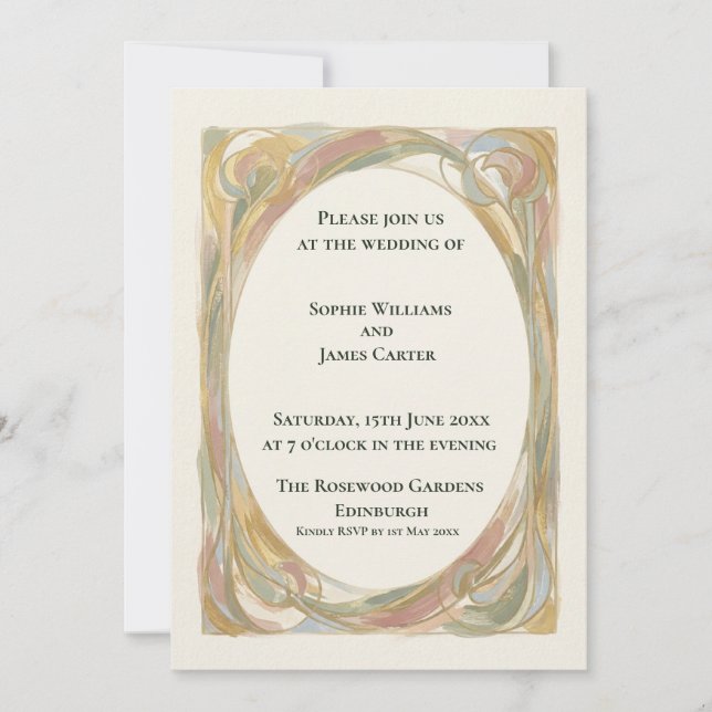 Autumn Nouveau Wreath Wedding Invitation (Front)