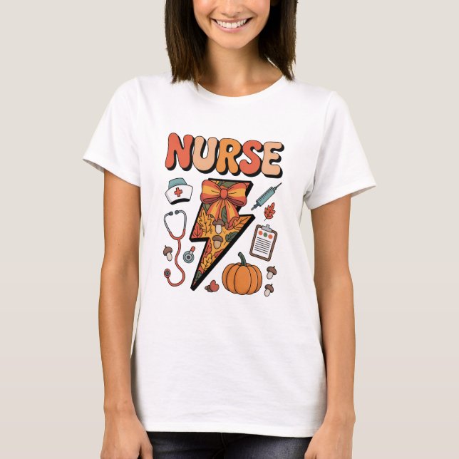Autumn Nurse – Cute Fall Medical Professional  T-Shirt (Front)