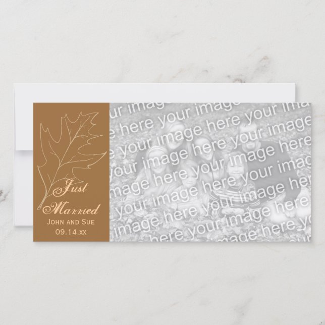 Autumn Oak Leaf Just Married Photo Card (Front)