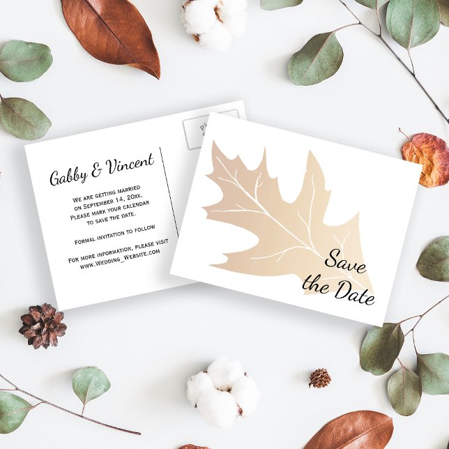 Autumn Oak Leaf Wedding Save the Date Announcement Postcard (Creator Uploaded)