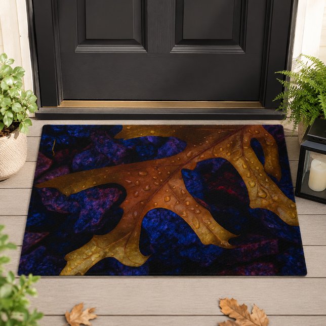 Autumn Oak Leaf with Water Droplets Welcome Doormat (Creator Uploaded)