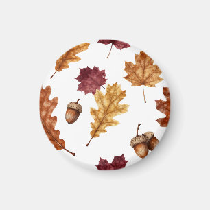 Autumn Oak Leaves Acorn Watercolor Pattern Magnet
