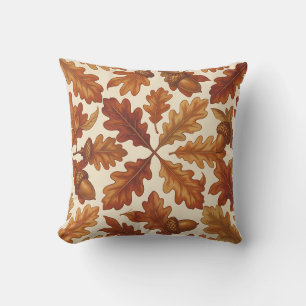 Autumn Oak Leaves Acorns Brown Seamless Fall Cushion