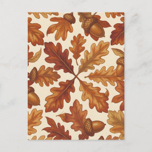 Autumn Oak Leaves Acorns Brown Seamless Fall Postcard