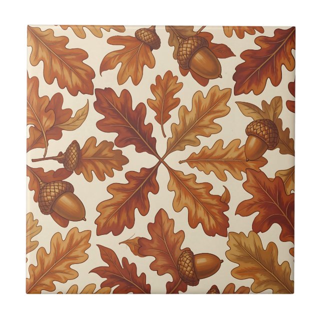 Autumn Oak Leaves Acorns Brown Seamless Fall  Tile (Front)