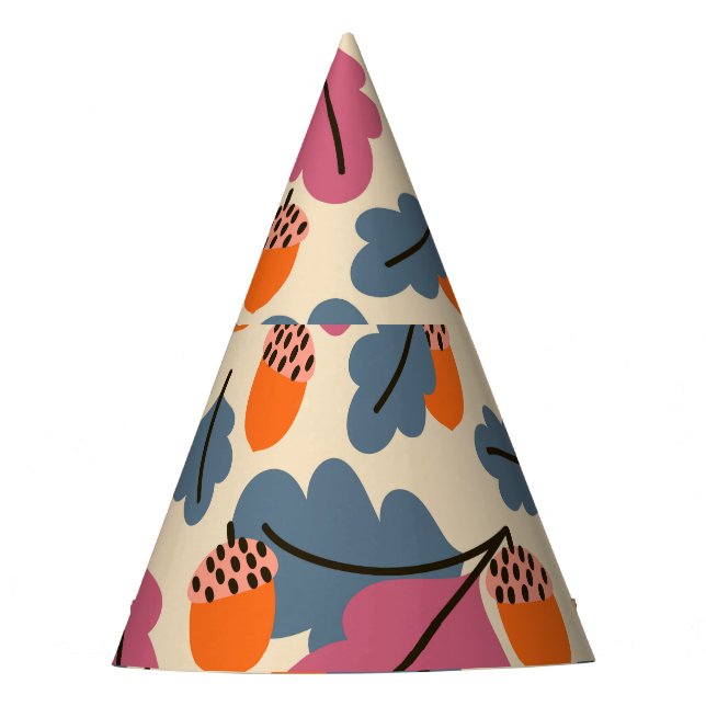 Autumn Oak: Leaves and Acorns Pattern Party Hat (Front)