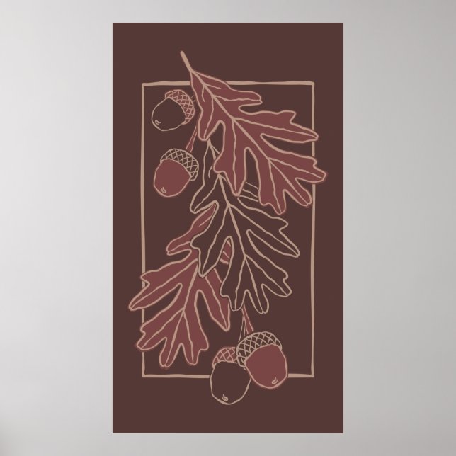 Autumn oak leaves and acorns pattern poster (Front)