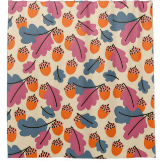 Autumn Oak: Leaves and Acorns Pattern Shower Curtain