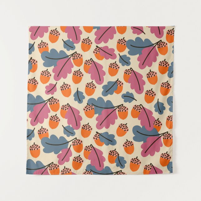 Autumn Oak: Leaves and Acorns Pattern Tapestry (Front)