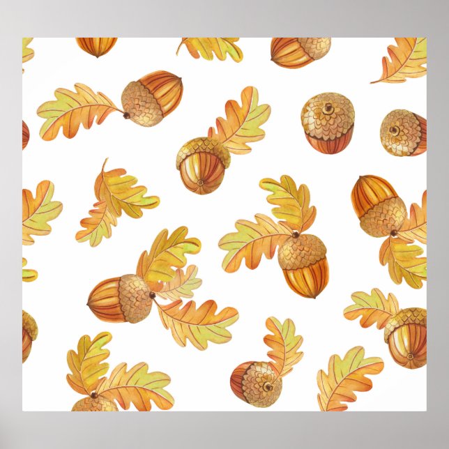 Autumn oak leaves: colourful pattern. poster (Front)