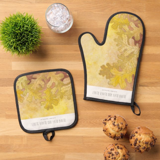 Autumn Oak Leaves Oven Mitt & Pot Holder Set (Top Down)