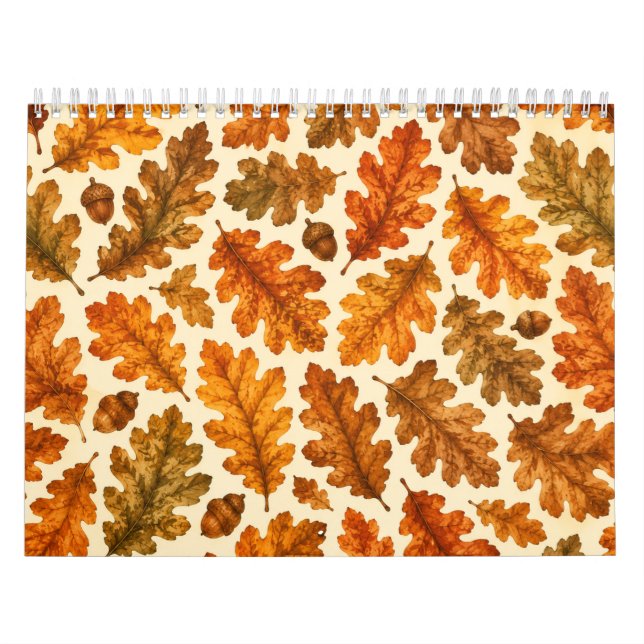 Autumn Oak Leaves Pattern | Cosy Nature Aesthetic Calendar (Cover)