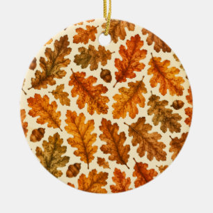 Autumn Oak Leaves Pattern Cosy Nature Aesthetic Ceramic Tree Decoration