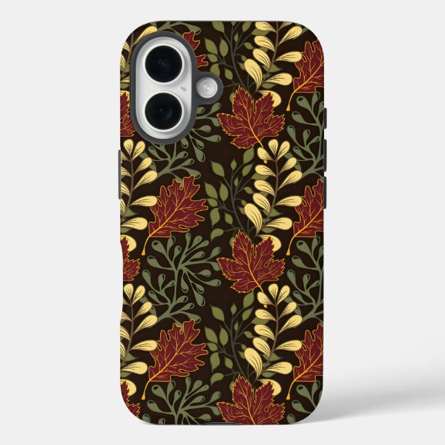Autumn Oak Leaves Pattern in Maroon and Yellow Case-Mate iPhone Case (Back)