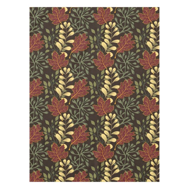 Autumn Oak Leaves Pattern in Maroon and Yellow Tablecloth (Front)
