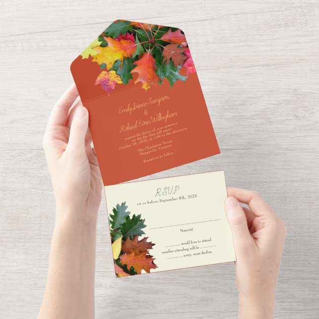 Autumn Oak Leaves Wedding All In One Invitation (Tearaway)