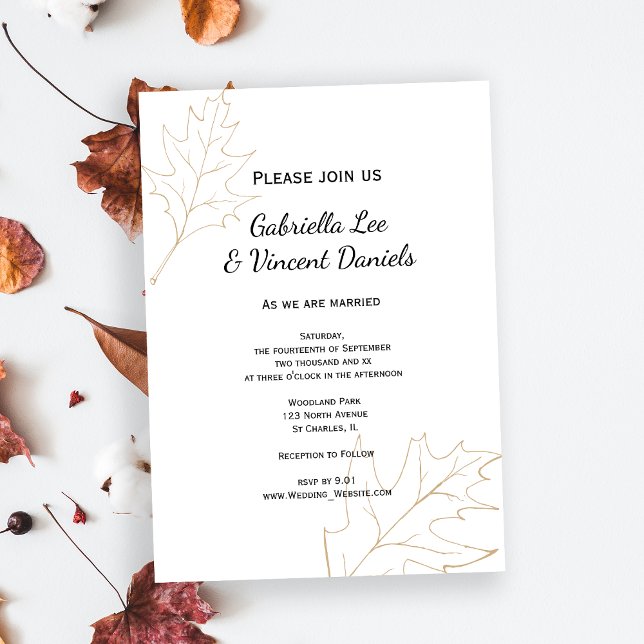 Autumn Oak Leaves Wedding Invitation (Set the tone for your woodsy Fall marriage with the Autumn Oak Leaves Wedding Invitation.)