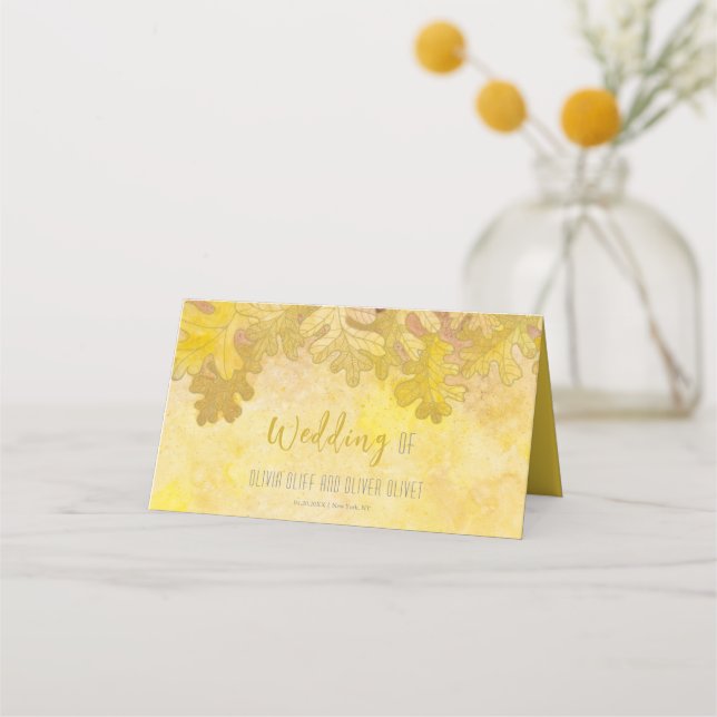 Autumn Oak Leaves Wedding Place Card (Front)