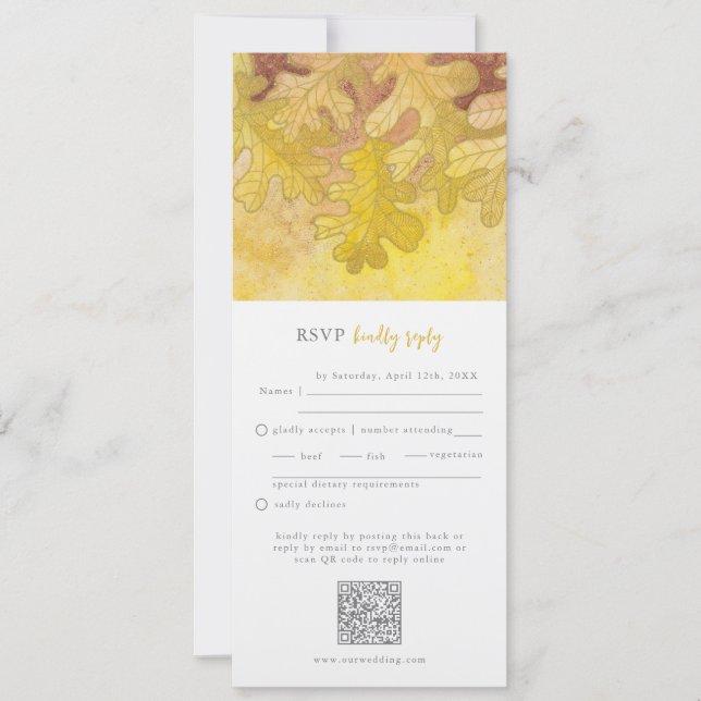 Autumn Oak Leaves Wedding RSVP QR Code Invitation (Front)