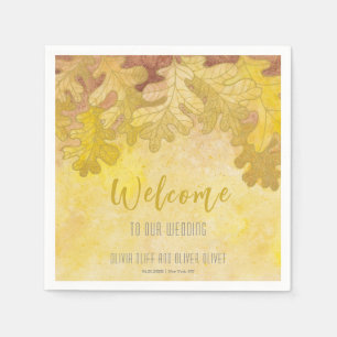 Autumn Oak Leaves Wedding Welcome Napkin