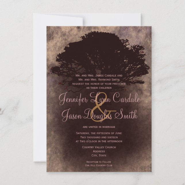 Autumn Oak Tree Silhouette Fall Wedding Invitation (Front)