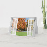 Autumn Oak tree view in window