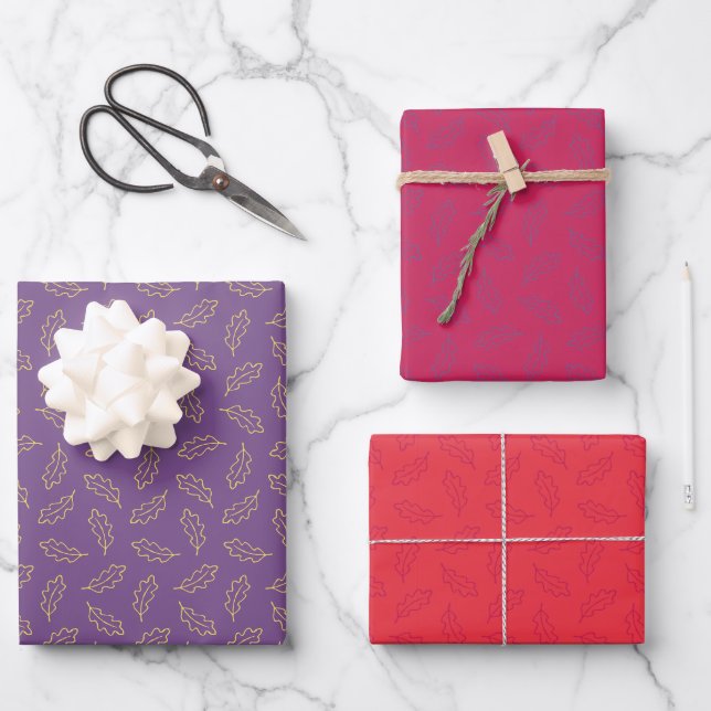 Autumn oak wrapping paper - grape/berry/persimmon (Front)