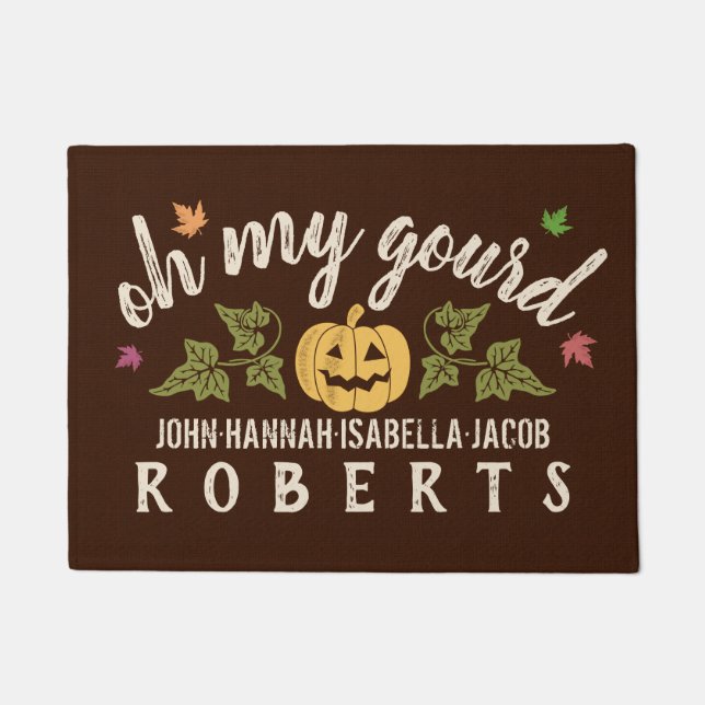 Autumn Oh My Gourd Custom Rustic Colourful Fall Doormat (Front)