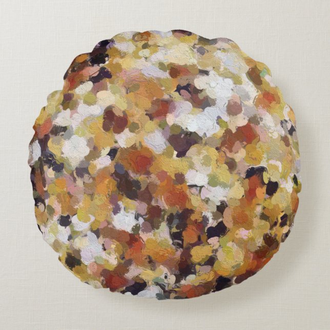 Autumn Oil Abstract Round Cushion (Front)
