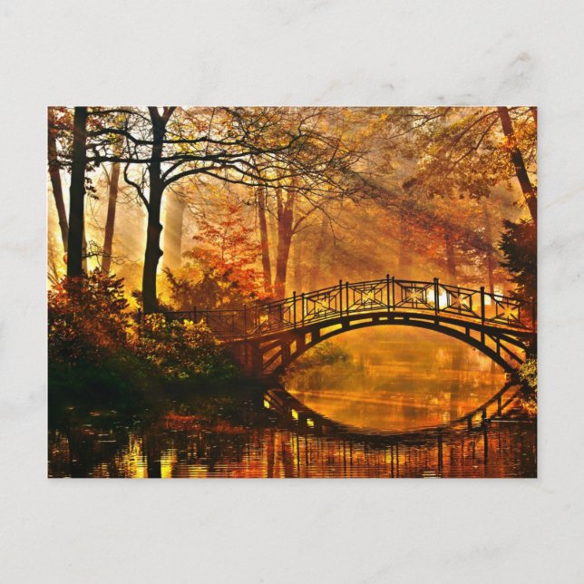 Autumn - Old bridge in autumn misty park Postcard (Front)