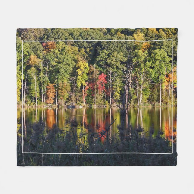 Autumn On Beardsley Pond Fleece Blanket (Front (Horizontal))