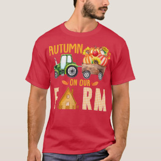 Autumn On Our Farm Vintage Pumpkins Fall Leaves Fa T-Shirt