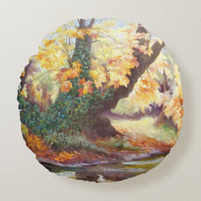 Autumn on the Darent 1999 Round Cushion (Front)