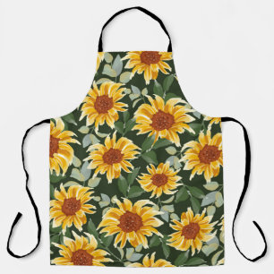 Autumn or spring sunflowers with green background apron