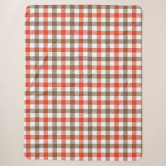 Autumn Orange and Brown Gingham Chequered Pattern Sherpa Blanket