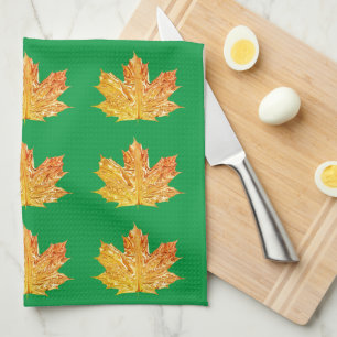 Autumn Orange and green maple leaf fall pattern Tea Towel