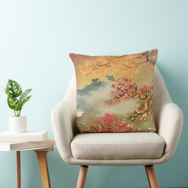 Autumn Orange and Red Trees & Distant Mountains Cushion (Chair)