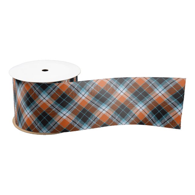 Autumn Orange Blue Plaid Pattern Satin Ribbon (Spool)