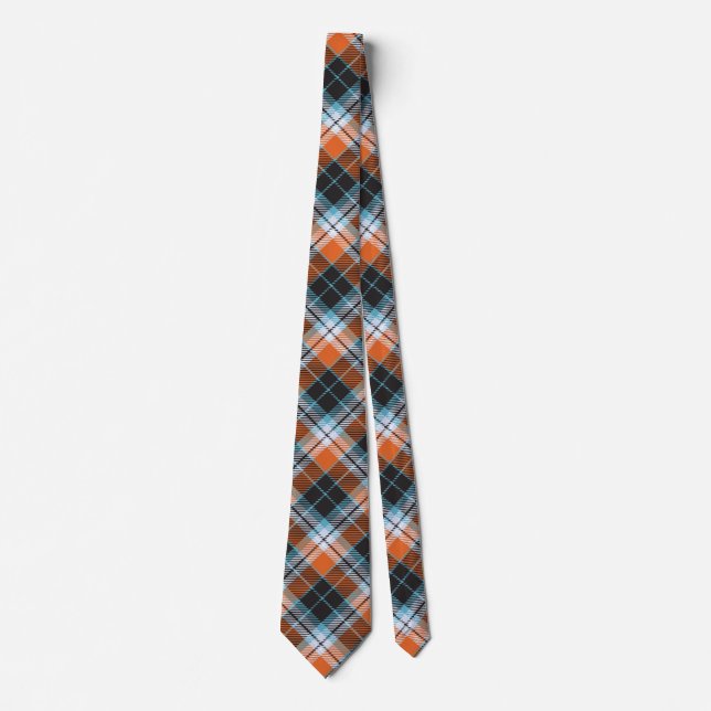 Autumn Orange Blue Plaid Pattern Tie (Front)
