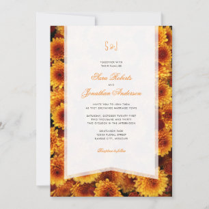 Autumn Orange Chrysanthemums Monogram Wedding Invitation