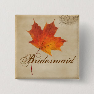 Autumn Orange Fall in Love Leaves bridesmaid 15 Cm Square Badge