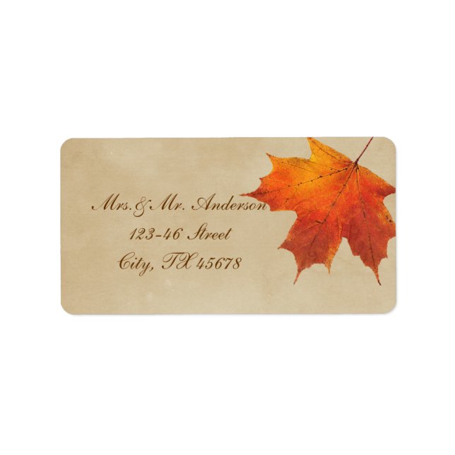 Autumn Orange Fall in Love Leaves Wedding Label (Front)