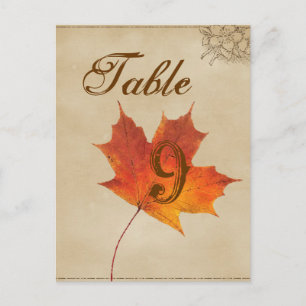 Autumn Orange Fall Leaves Wedding table numbers Postcard