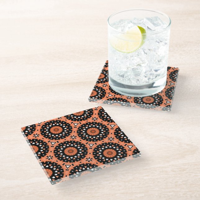 Autumn Orange Floral Glass Coaster (Angled)