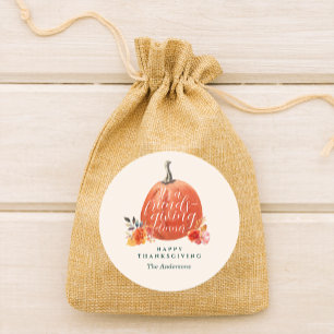 Autumn Orange Floral Pumpkin Friendsgiving Dinner Classic Round Sticker