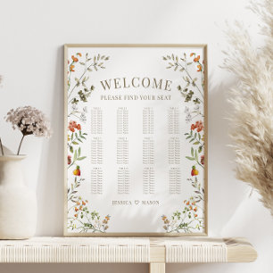 Autumn Orange Flower Fall Wedding Seating Chart
