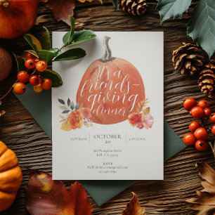 Autumn Orange Friendsgiving Watercolor Pumpkin Invitation